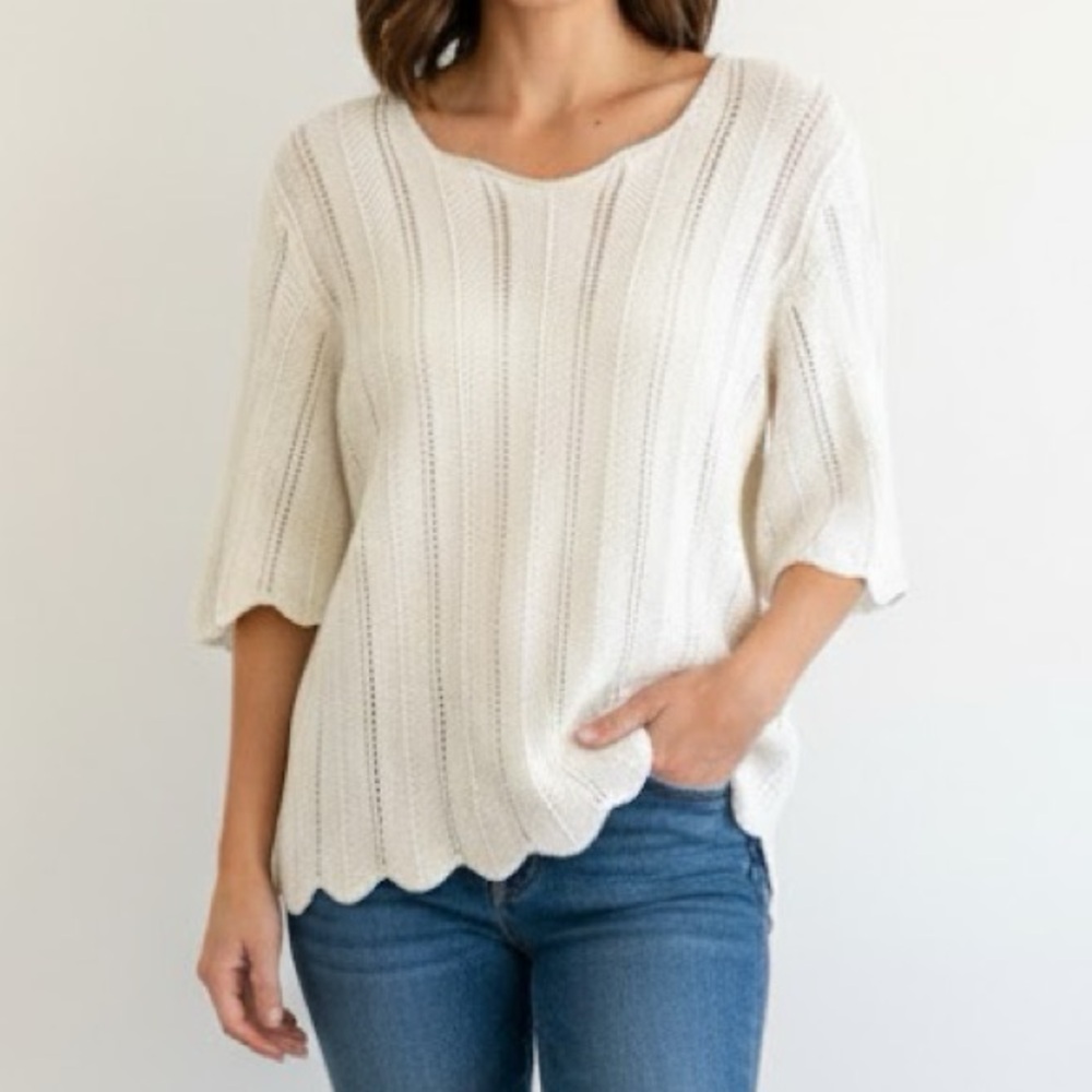 Frame Le Crochet Mako Boxy Knit Sweater Top Large